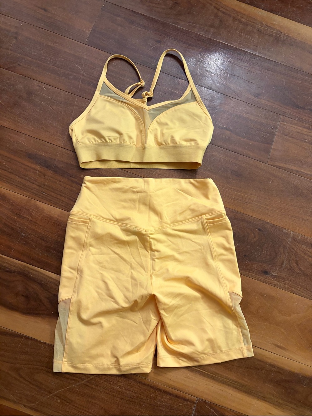 PINK Victoria's Secret Yellow Active Bralette & High-Waist Bike Shorts Set